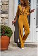 Womens Mustard Pleated Double Breasted Jumpsuit GK-TD400