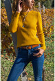 Womens Mustard Crew Neck Basic Knitwear Sweater GK-JR301