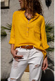 Womens Mustard Wash Linen Half Pop Loose Blouse GK-RSD2020