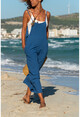 Womens Indigo Strap Pocket Linen Overalls GG306