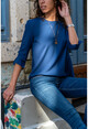 Womens Indigo Crepe Collar Crepe Blouse BST2072-1