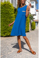 Womens Indigo Pocket Straw Detailed A-Line Airobin Dress BSTKBY1