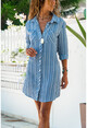 Womens Indigo Double Pocket Striped Shirt Dress GK-BST2916