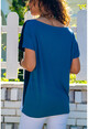 Womens Indigo Color Block Loose T-Shirt GK-JR402