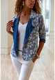 Womens Indigo Self-Textured Double-Sided Jacket Cardigan GK-BST2800