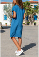 Kadın İndigo Polo Yaka Airobin Elbise GK-BST2883