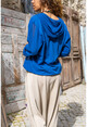 Kadın İndigo Yıkamalı Keten Fileli Yıldız Pullu Kapüşonlu Bluz GK-RSD2046