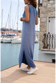 Kadın İndigo Yıkamalı Yanı Yırtmaçlı Elbise GK-CCK9982