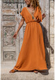 Womens Tile Airobin Shoulder Buckle Straw Detailed Waist Pleated Long Dress BST3127