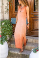 Kadın Kiremit Yıkamalı Yanı Yırtmaçlı Elbise GK-CCK9982
