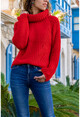 Womens Red Turtleneck Soft Textured Knit Loose Sweater GK-GG355