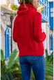 Womens Red Turtleneck Soft Textured Knit Loose Sweater GK-GG355