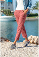 Womens Red Loose Wool Sweatpants With Elastic Waist Pockets GK-BST2989