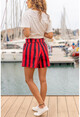 Womens Red Waist Elastic Belt Striped Loose Shorts GK-CM1100