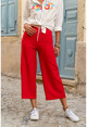 Womens Red Zippered Wide Cut Capri Trousers BST2100