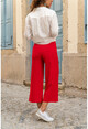 Womens Red Zippered Wide Cut Capri Trousers BST2100