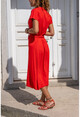 Womens Red Double Breasted Knit Dress LD302