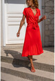 Womens Red Double Breasted Knit Dress LD302