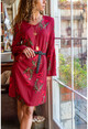 Kadın Kırmızı-Siyah Kolları İspanyol Desenli Elbise BST2248