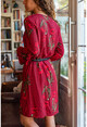 Womens Red-Black Sleeves Spanish Pattern Dress BST2248