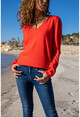 Womens Red V-Neck Slim Knitted Basic Sweater GK-JR225