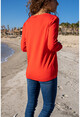 Womens Red V-Neck Slim Knitted Basic Sweater GK-JR225