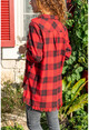 Womens Red Side Buttoned Tasseled Plaid Cachet Shirt GK-AYN1793