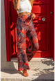 Kadın Kırmızı Yaprak Desen Salaş Pantolon TDURM111