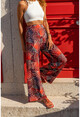 Kadın Kırmızı Yaprak Desen Salaş Pantolon TDURM111