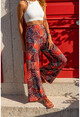 Womens Red Leaf Pattern Loose Trousers TDURM111