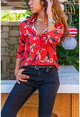 Womens Red Leaf Patterned Shirt Gk-Bst30Kk4485