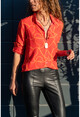 Kadın Kırmızı Zincir Desenli Gömlek BSTH5032
