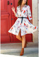 Womens Cream Floral Flared Shirt Dress BST2164-2