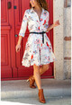 Womens Cream Floral Flared Shirt Dress BST2164-2