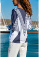 Womens Navy-White V-Neck Bias Striped Blouse GK-CCK60010