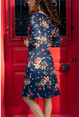 Kadın Lacivert Çiçekli Kruvaze Kiloş Elbise BST2846