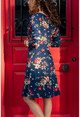 Womens Navy Blue Floral Double Breasted Crochet Dress BST2846