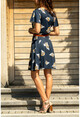 Kadın Lacivert Çiçekli Kruvaze Kiloş Elbise BSTK4133