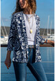 Womens Navy Blue Patterned Loose Crepe Jacket BST2260