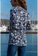 Kadın Lacivert Desenli Salaş Krep Ceket BST2260