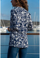 Womens Navy Blue Patterned Loose Crepe Jacket BST2260