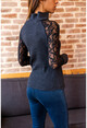 Womens Navy Blue Sleeve Lace Detailed Blouse GK-BST30kT4006-1750