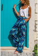 Kadın Lacivert-Mavi Desenli Bol Paça Salaş Pantolon GG356