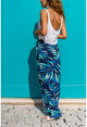 Womens Navy Blue-Blue Patterned Wide Leg Loose Trousers GG356