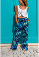 Kadın Lacivert-Mavi Desenli Bol Paça Salaş Pantolon GG356