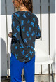 Kadın Lacivert-Mavi Yakası Yırtmaçlı Krep Bluz GK-BST2752