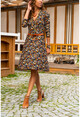 Womens Navy Blue-Yellow Double Breasted Floral Crochet Dress BST2843