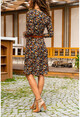 Womens Navy Blue-Yellow Double Breasted Floral Crochet Dress BST2843