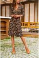 Womens Navy Blue-Yellow Double Breasted Floral Crochet Dress BST2843