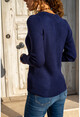 Womens Navy Blue Crew Neck Basic Knitwear Sweater GK-JR301